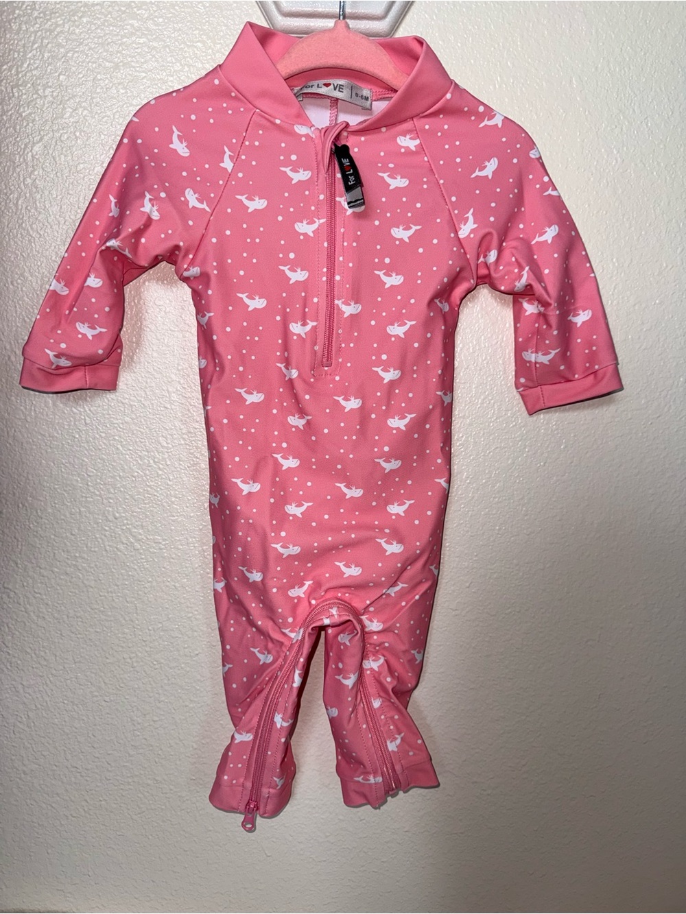 Kids Pink Whale Print Rashguard One-Piece Swimsuit - Zipper Front